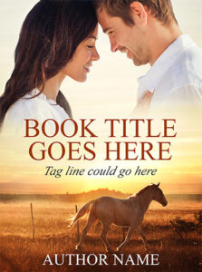 Premade book cover couple, horse, sunset.